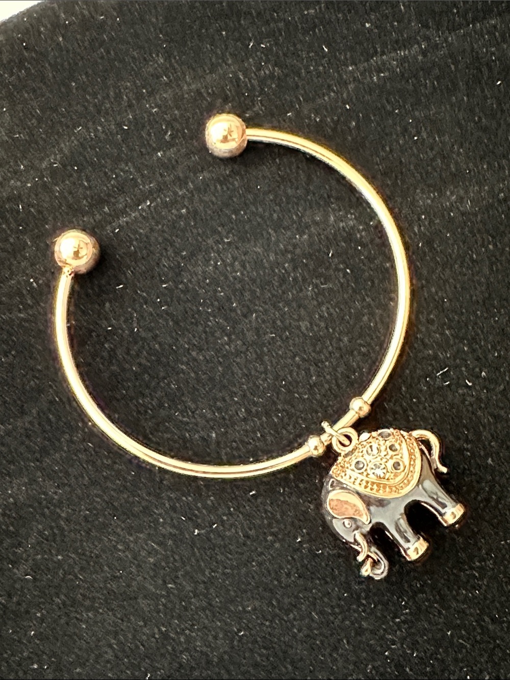 GOLD TONE CUFF BRACELET ENAMEL ELEPHANT CHARM